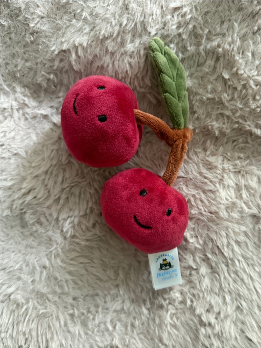 Jellycat Red Cherry Pair Plush with Green Leaf